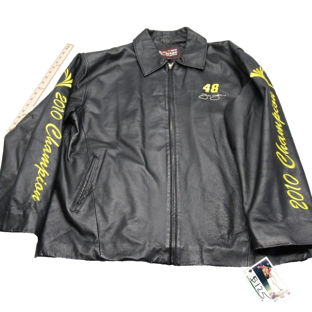 Nascar Chase Leather Jacket Men Large Black Jimmie Johnson 2010 Champion Zip Up